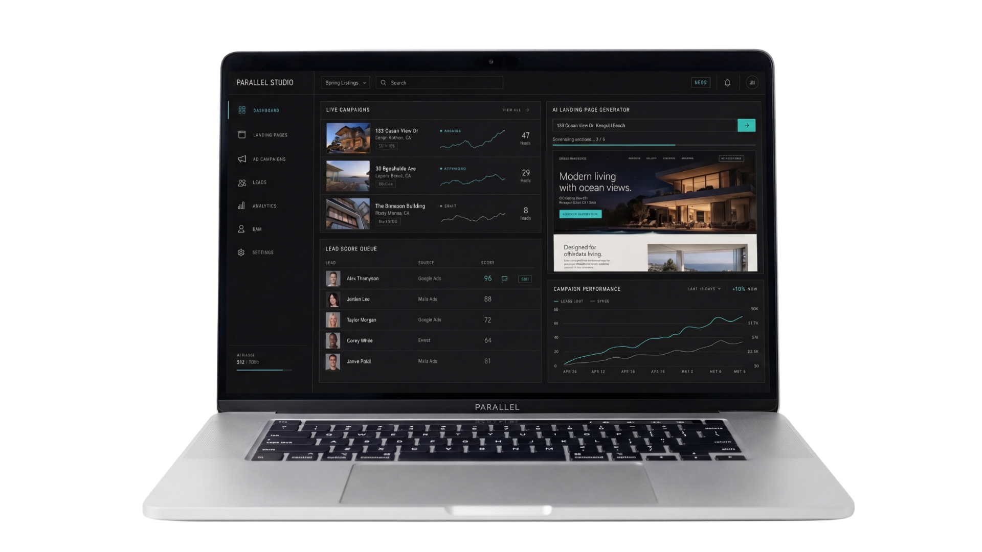 Parallel Studio dashboard shown on a laptop